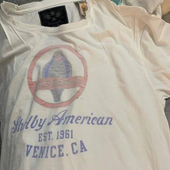 Shelby American Cobra Logo Tee - White with Red & Blue Print - Picture 4 of 4
